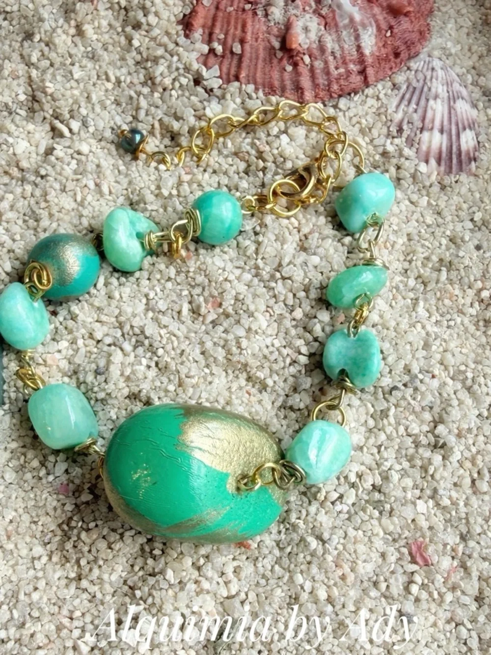 Amazonite Mint-Gold Statement Beaded Bracelet
